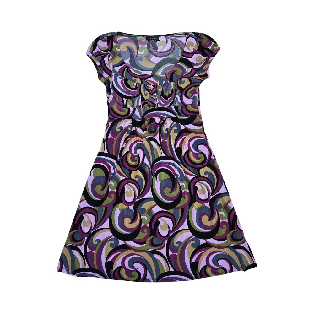 VTG y2k funky print babydoll mini dress / SM / B WEAR, retro, groovy, 70s, 2000s